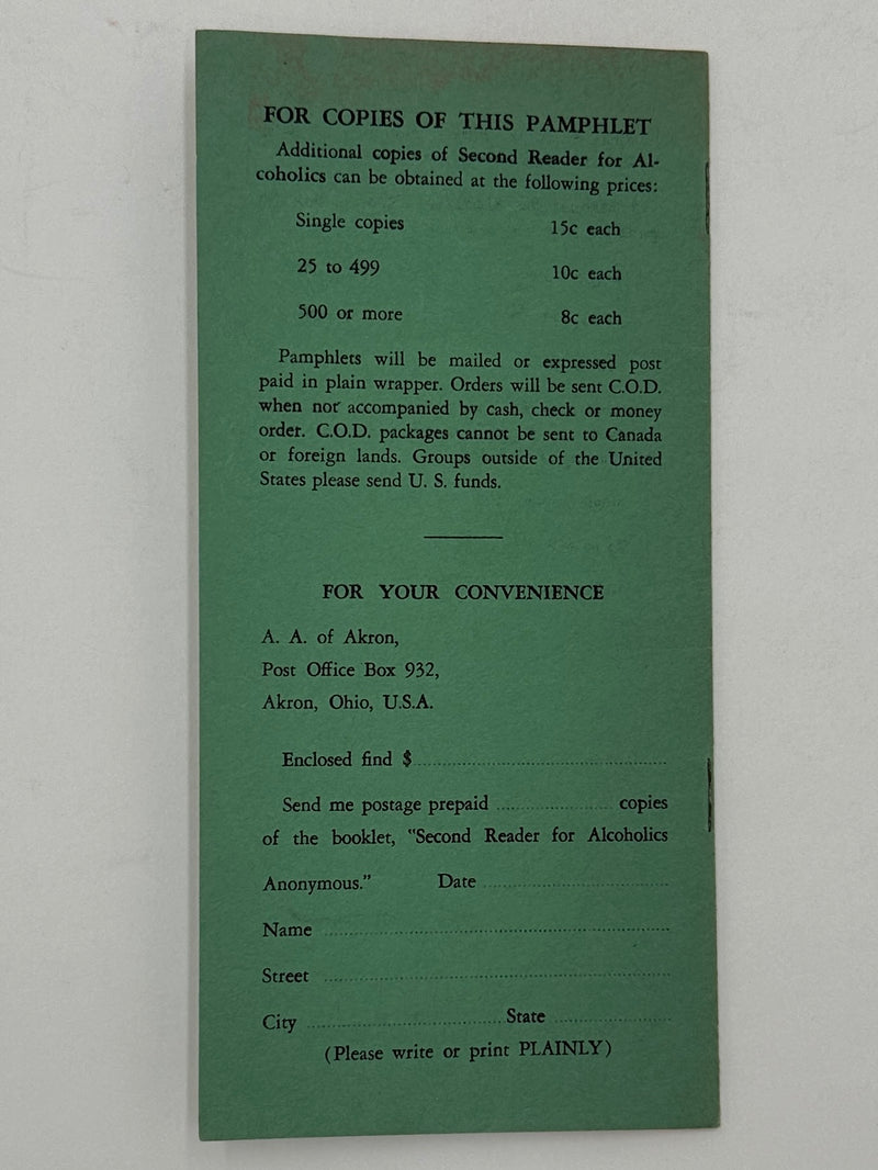 Second Reader for Alcoholics Anonymous Early Akron A.A. Pamphlet