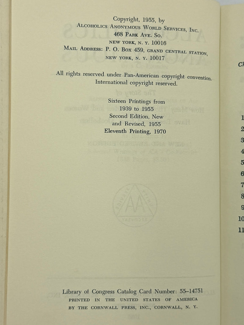 Alcoholics Anonymous Second Edition Big Book 11th Printing with ODJ