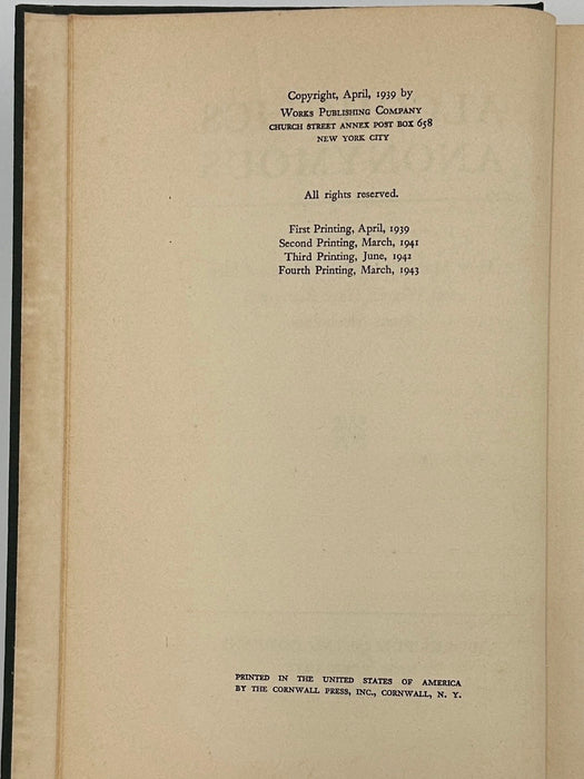 Alcoholics Anonymous First Edition — Fourth Printing (March 1943) - Green Cloth Variant With Original Dust Jacket