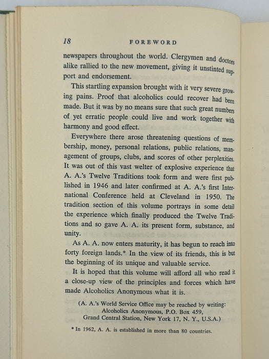 Alcoholics Anonymous Twelve Steps And Twelve Traditions - 5th Printing from 1962