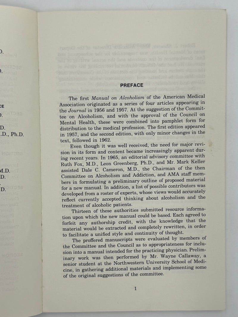 Manual on Alcoholism of the American Medical Association - 1967