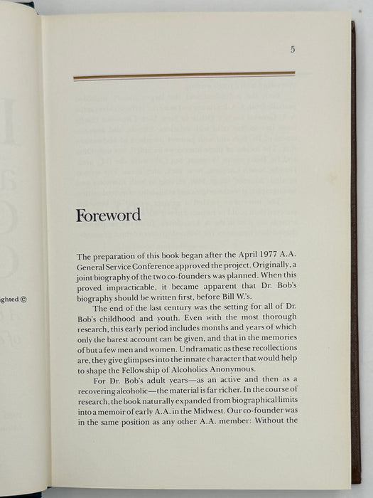 Dr. Bob and the Good Oldtimers - First Printing 1980 - with Original Jacket