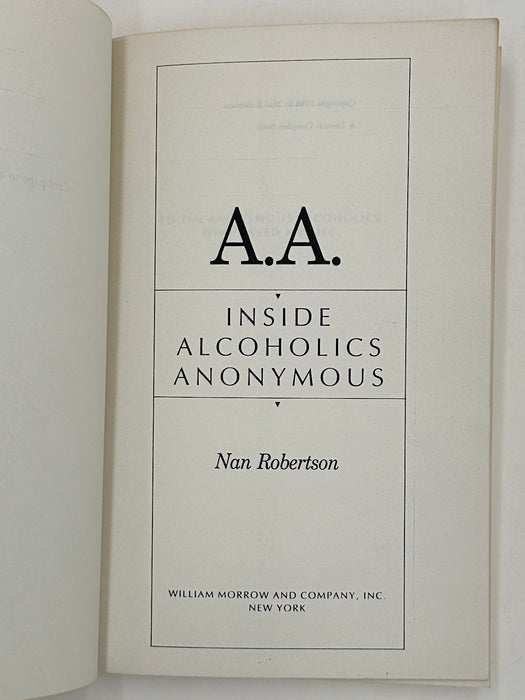 Uncorrected Proof of A.A. Inside Alcoholics Anonymous by Nan Robertson - 1988