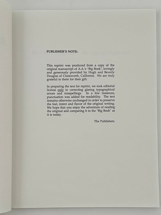 Alcoholics Anonymous Original Manuscript: Limited Edition Reprint