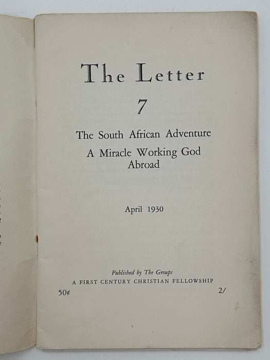 The Letter 7: The South African Adventure - April 1930 - Oxford Group