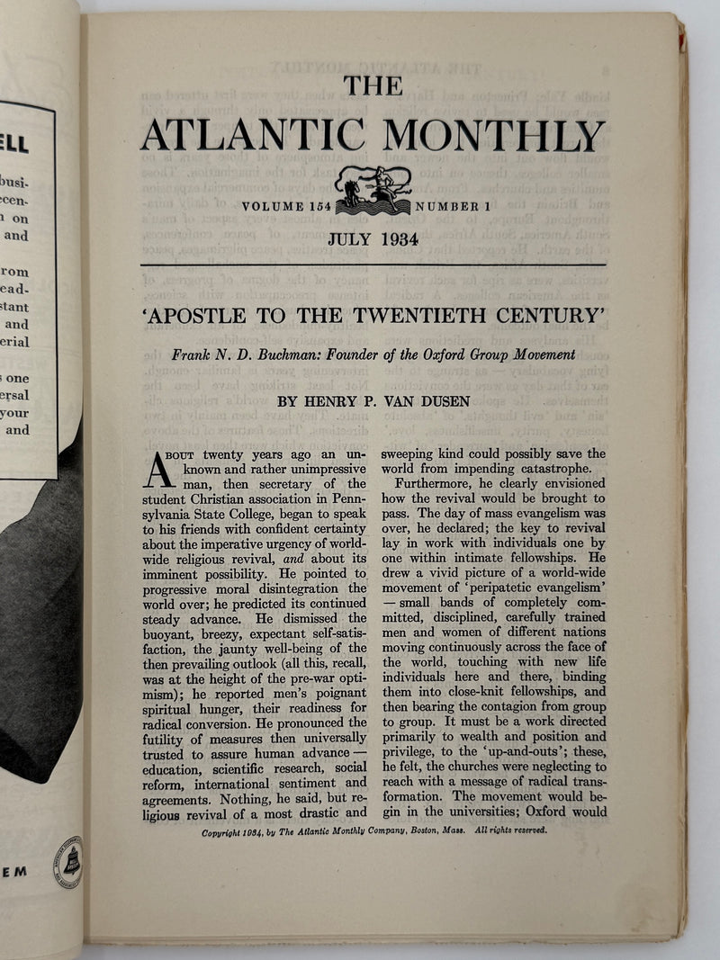 The Atlantic Monthly – July 1934 – Featuring “‘Apostle to the Twentieth Century’: Frank N. D. Buchman