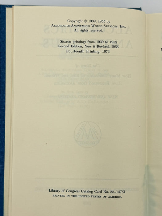 Alcoholics Anonymous Second Edition Big Book 14th Printing 1973 - ODJ