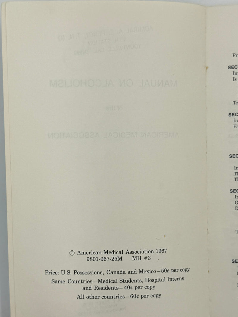 Manual on Alcoholism of the American Medical Association - 1967