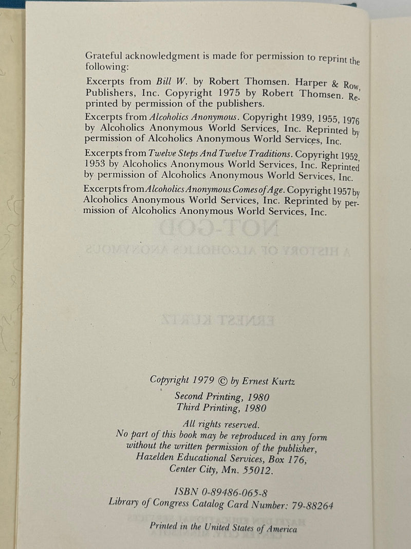 Not-God by Ernest Kurtz - Third Printing from 1980 (Signed)