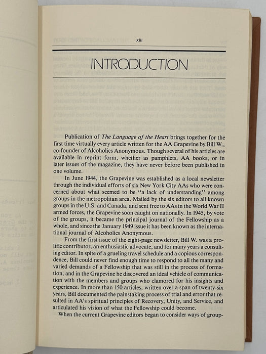 The Language of the Heart: Bill W.’s Grapevine Writings - First printing from 1988 - ODJ