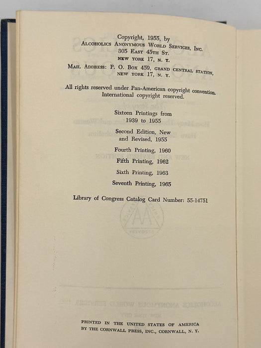 Alcoholics Anonymous Second Edition 7th Printing from 1965 - RDJ