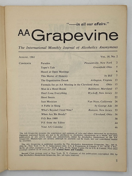 AA Grapevine from August 1961 - This Matter of Honesty by Bill