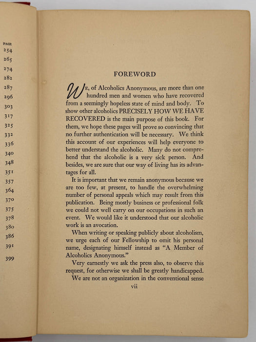 Alcoholics Anonymous — First Edition, First Printing (1939) | Reproduction Dust Jacket