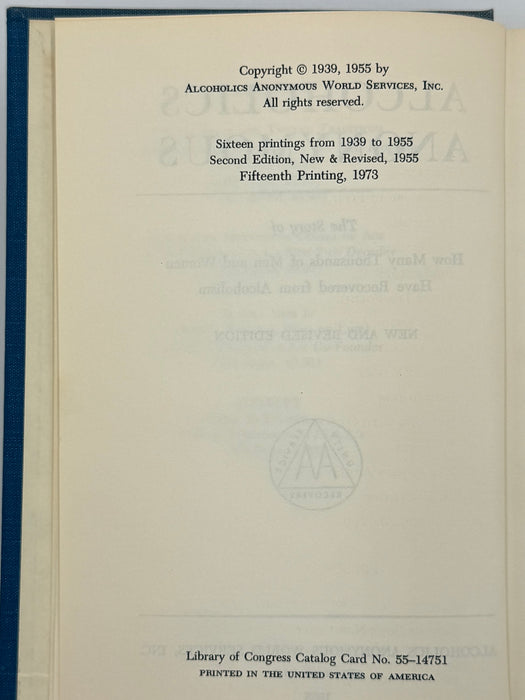 Alcoholics Anonymous Second Edition 15th Printing from 1973 - ODJ