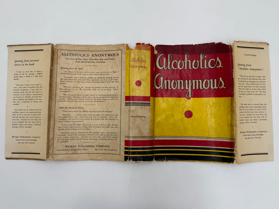 Alcoholics Anonymous Big Book First Edition 4th Printing from 1943 - Green Cover - Original dust jacket