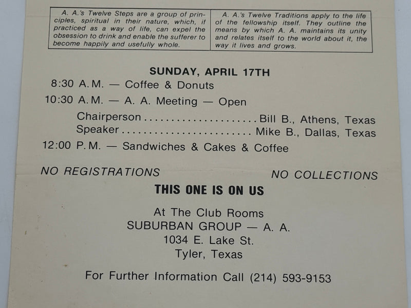 24 Hours of A.A. Poster – Suburban Group, Tyler, Texas - 1977