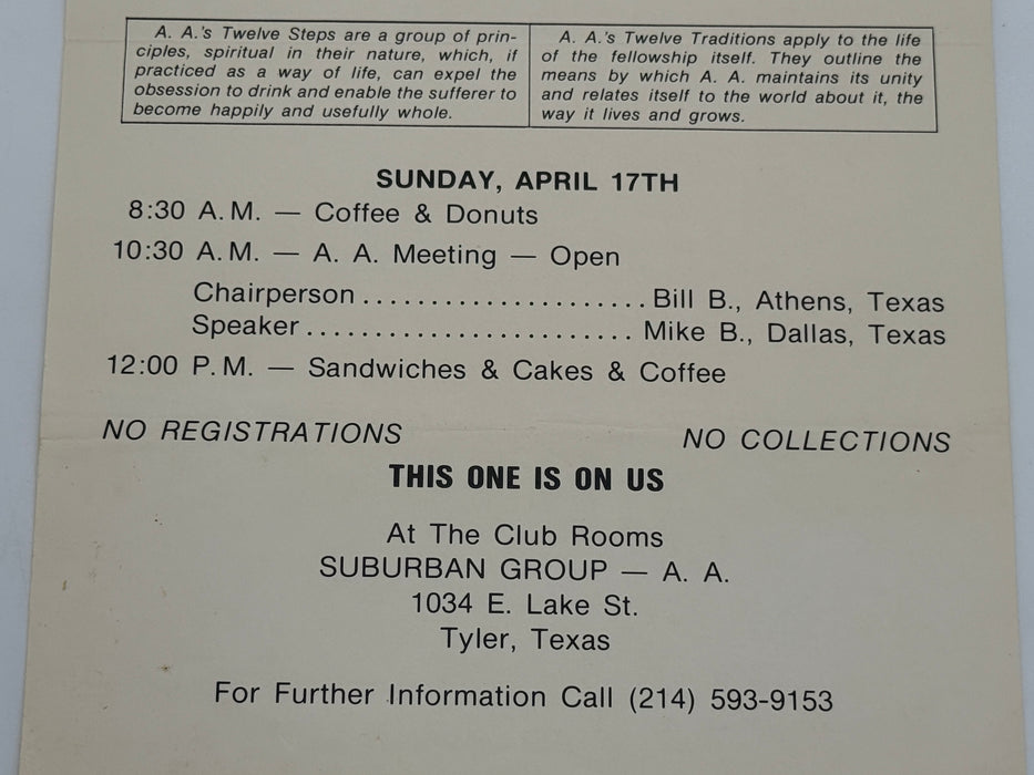 24 Hours of A.A. Poster – Suburban Group, Tyler, Texas - 1977