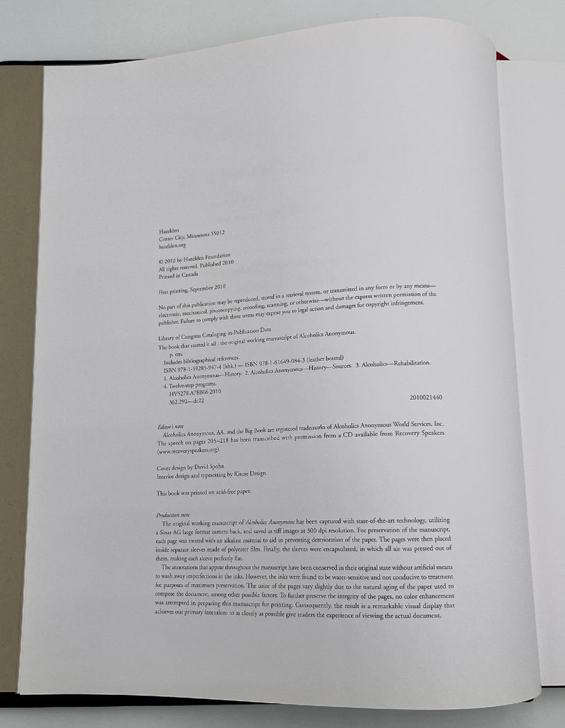 The Book That Started It All — Original Working Manuscript of Alcoholics Anonymous — Limited Edition of 1,000 — Sealed