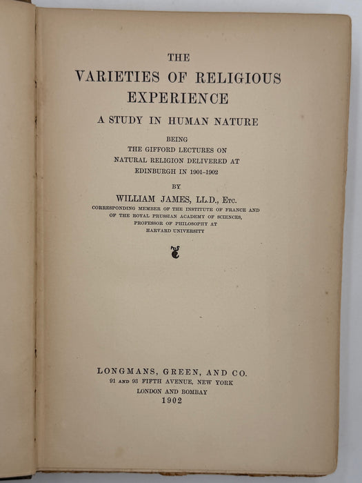 Varieties of Religious Experience by William James - First American Printing from June 1902