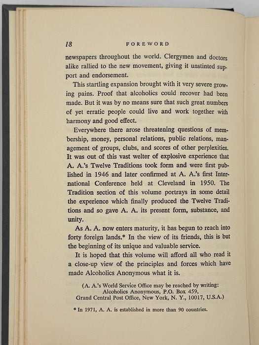 Alcoholics Anonymous Twelve Steps And Twelve Traditions - 10th Printing from 1971