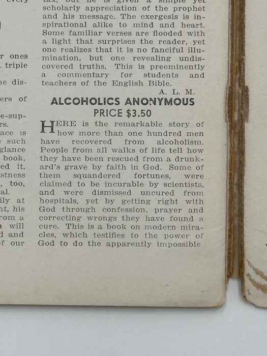 The Pulpit Digest from June 1940 includes Alcoholics Anonymous book advertisement