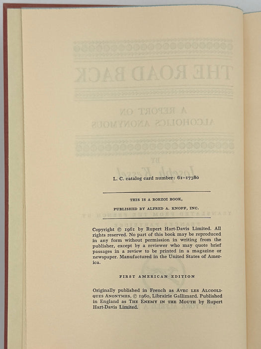 The Road Back: A Report on Alcoholics Anonymous by Joseph Kessel - With Original Promotional Letter