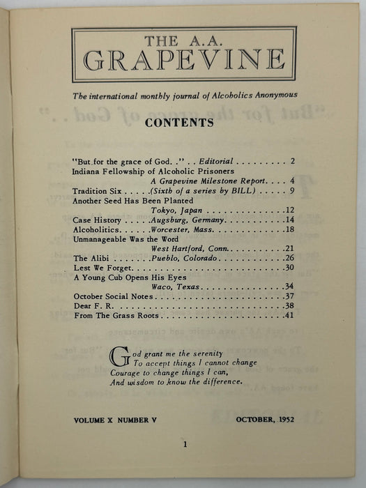 AA Grapevine from October 1952 - Tradition Six