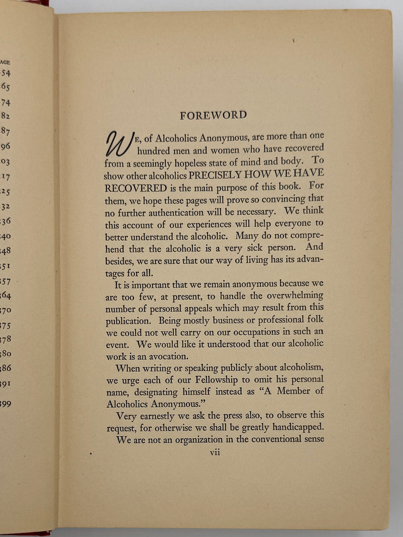 Alcoholics Anonymous (Big Book) — First Edition, First Printing (April 1939)