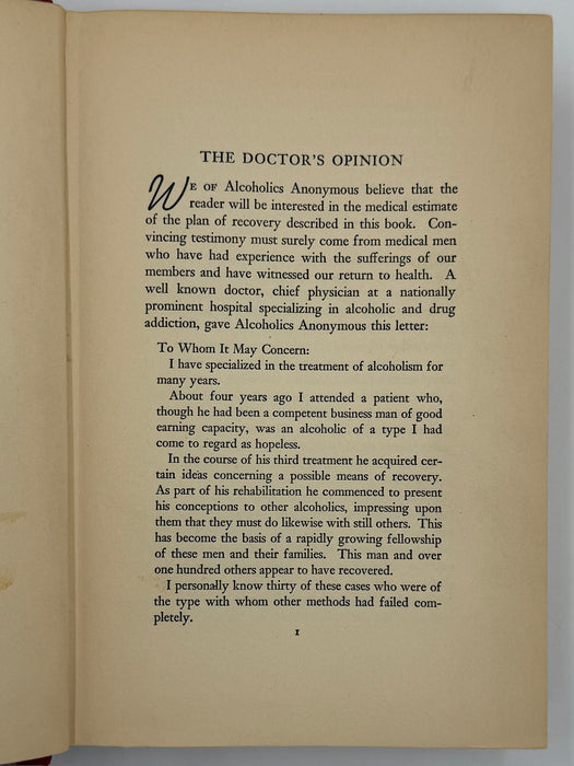 Alcoholics Anonymous (Big Book) — First Edition, First Printing (April 1939)
