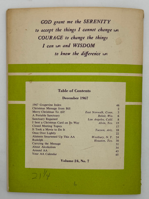 AA Grapevine from December 1967 with Clancy I. Articles