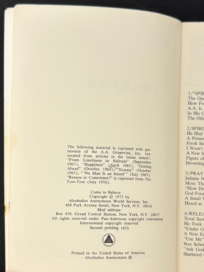 Came to Believe - Second Printing from 1973