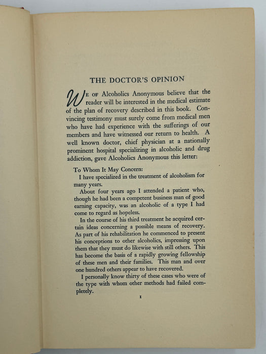 Signed by Nell Wing - Alcoholics Anonymous — First Edition, First Printing (1939) | Reproduction Dust Jacket
