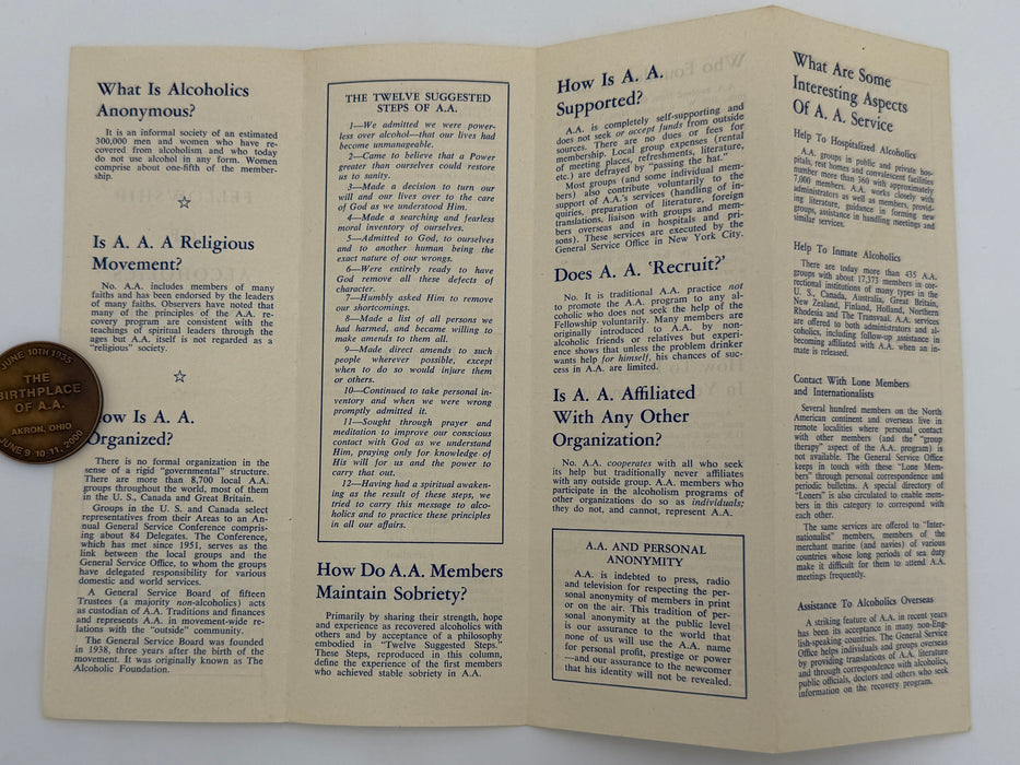 THE FELLOWSHIP OF ALCOHOLICS ANONYMOUS - Pamphlet from 1961