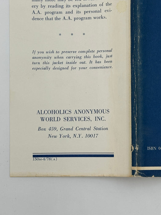 Alcoholics Anonymous Third Edition First Printing from 1976 with ODJ