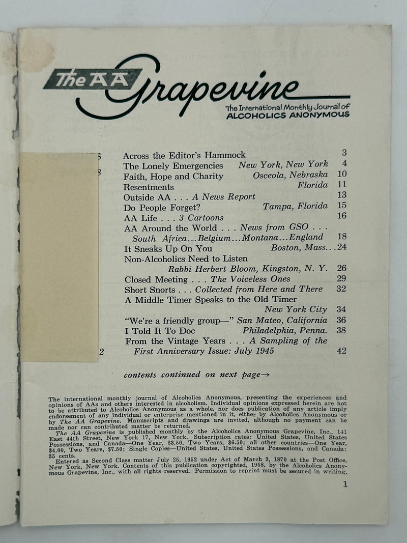 AA Grapevine from July 1958
