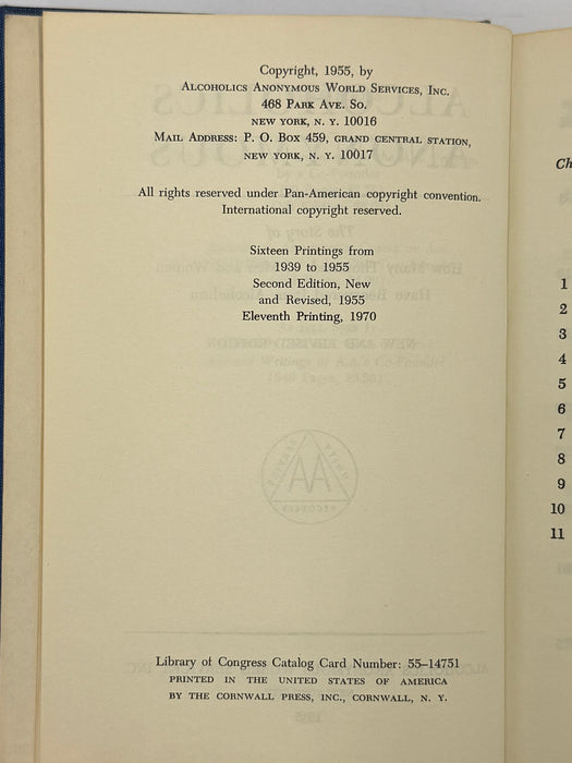 Alcoholics Anonymous Second Edition Big Book 11th Printing with ODJ