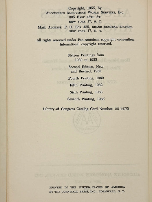 Signed by AA Co-Founder Bill Wilson — 1965 Big Book (Second Edition, 7th Printing) w/ Original Dust Jacket
