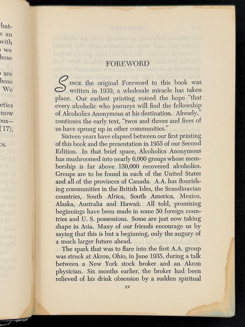 Alcoholics Anonymous Big Book — Second Edition First Printing 1955 — Inscribed by Bill W. to Sacramento Group #3 — Jim Masterson Provenance