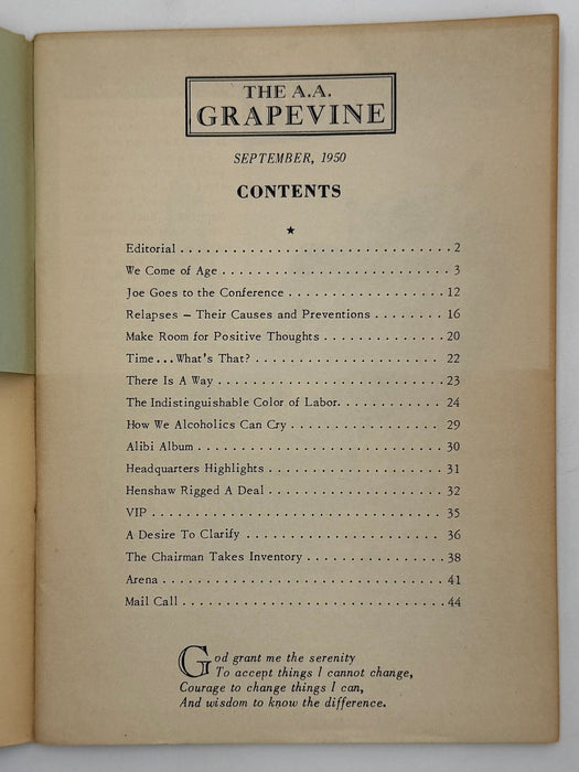 AA Grapevine from September 1950 - We Come of Age by Bill Recovery Collectibles