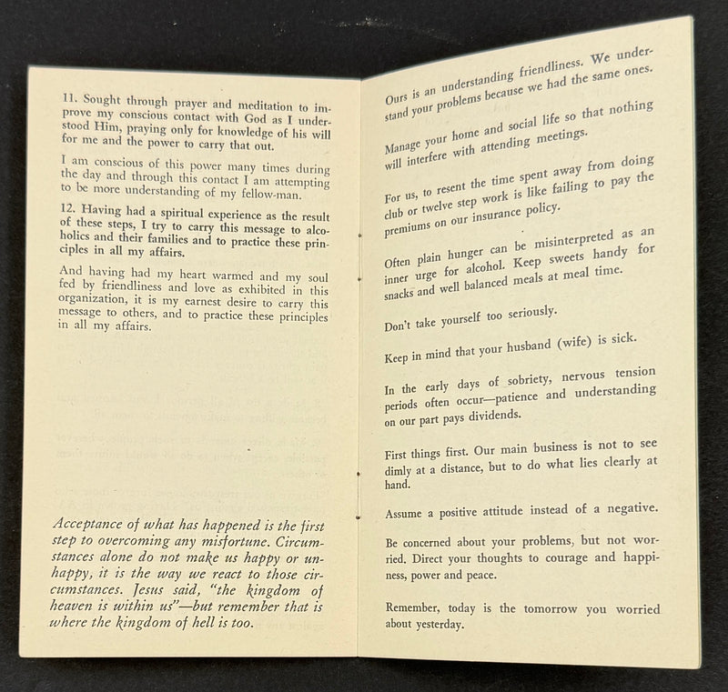 Waco, Texas A.A. Auxiliary — Early Family Recovery & Twelve Step Pamphlet — Alanon Club