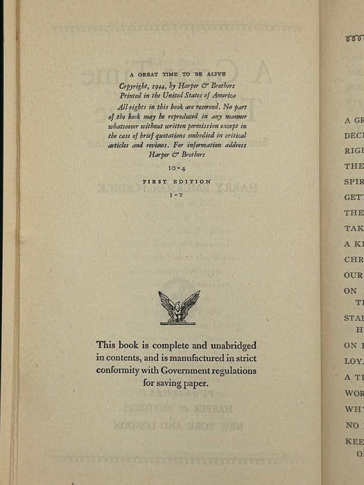 Signed - A Great Time To Be Alive by Harry Emerson Fosdick