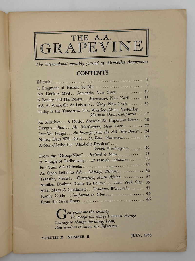 AA Grapevine from July 1953 - A Fragment of History by Bill