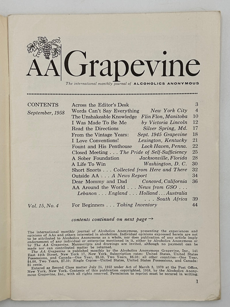 AA Grapevine - September 1958