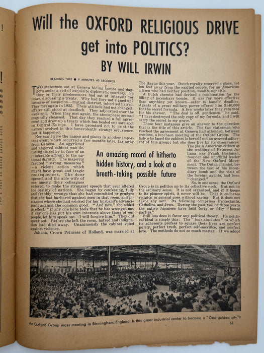 Liberty Magazine from May 1937 - Will Oxford Religious Drive get into Politics?
