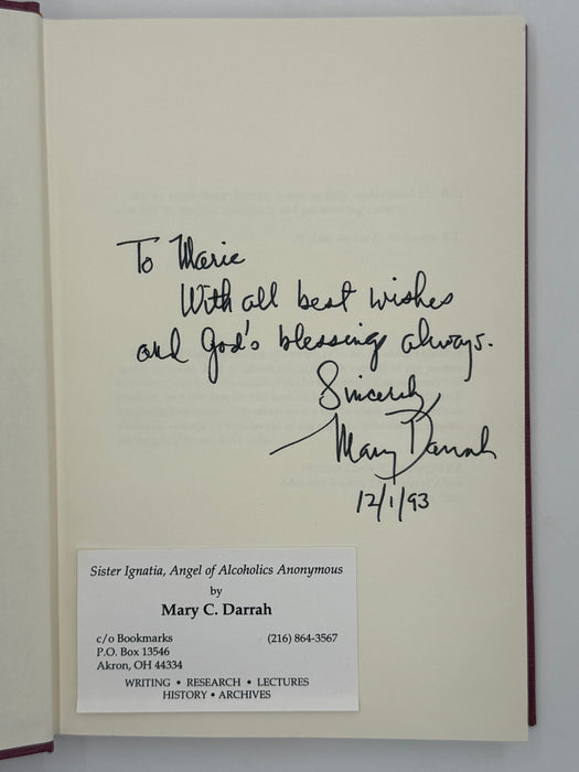 SIGNED by the author Mary C. Darrah - Sister Ignatia: Angel of Alcoholics Anonymous