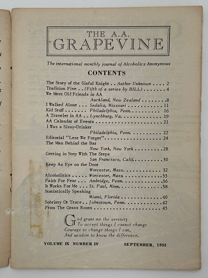 AA Grapevine from September 1952 - Tradition Five