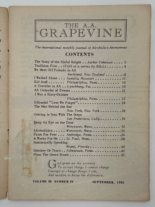 AA Grapevine from September 1952 - Tradition Five