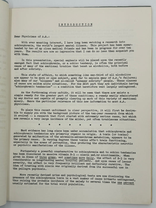 The Vitamin B-3 Therapy Communications - Signed by Bill W. & Dr. Abram Hoffer