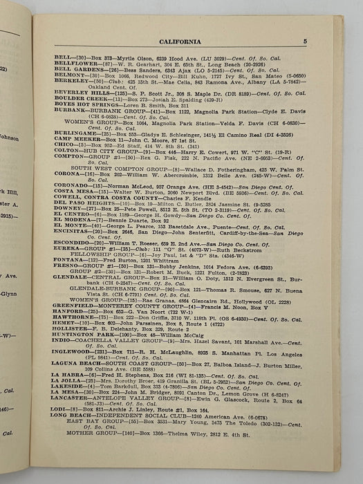 List of AA Groups as of August 1948 Booklet West Coast Collection