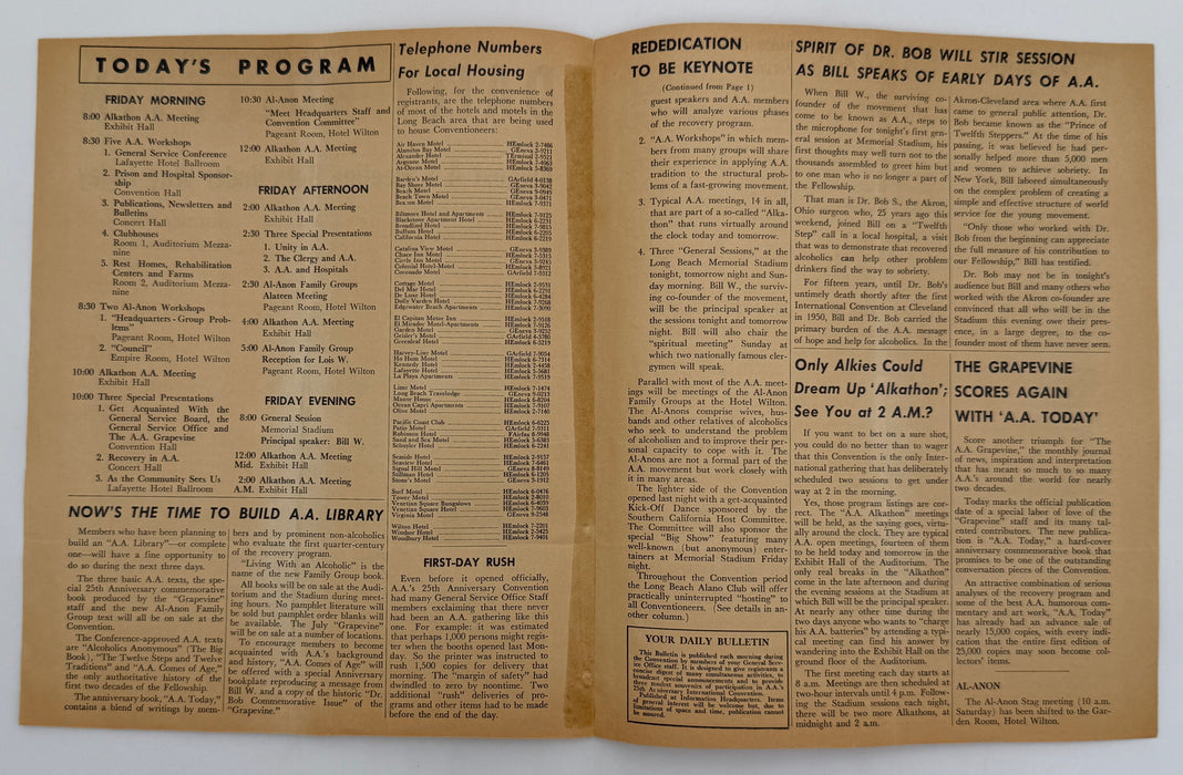 Set of Twenty-Fifth Anniversary A.A. Convention Daily Bulletins - 1960 in Long Beach, CA